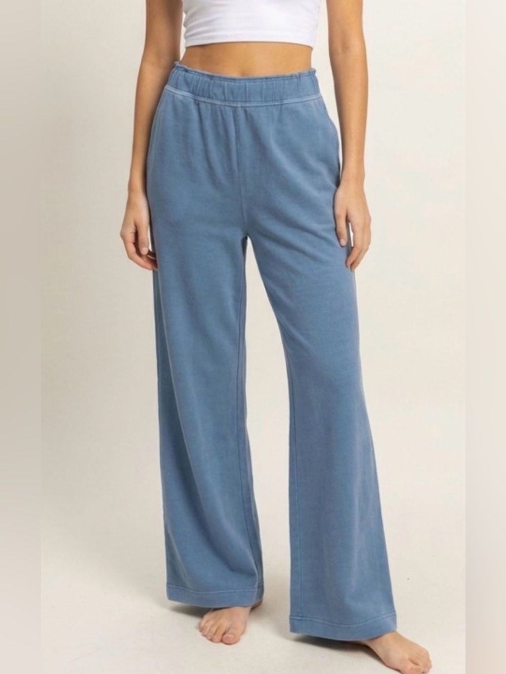 297 Double Zero Relaxed Wide-Leg Lounge Pants in Dusty Blue